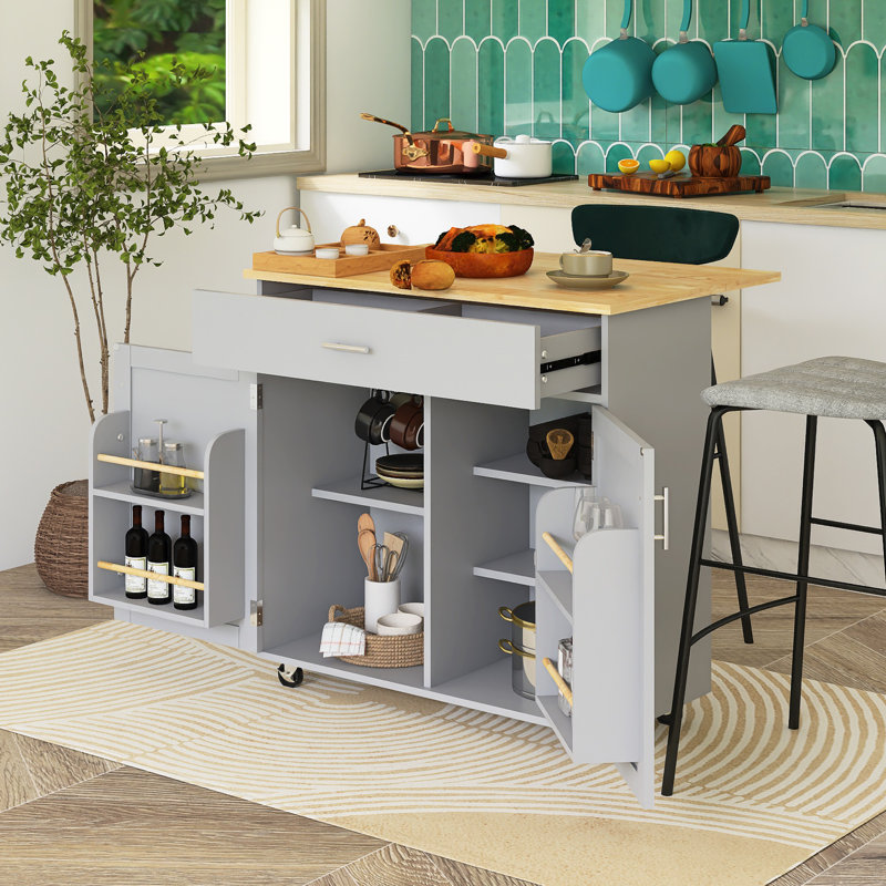 Îlot de cuisine roulant avec rangement, chariot de cuisine, Gris