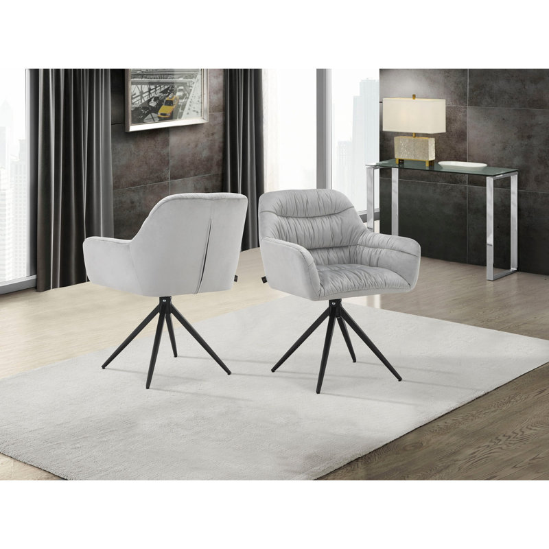 Carmel 47cm H Velvet Upholstered Metal Armchair, Light Grey