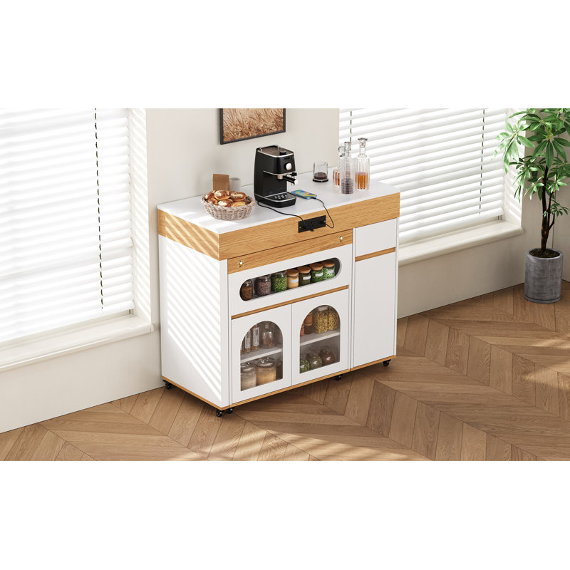 Storage Cabinet with Extendable Dining Table, 37.6" H x 73.8" W x 43.5" D, Natural