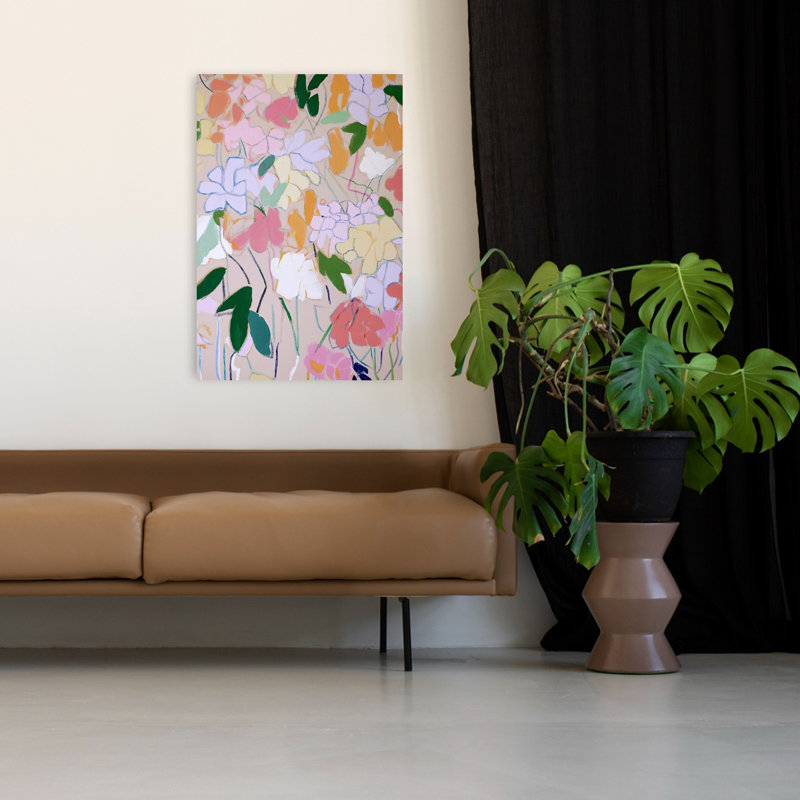 Pastel Garden Blooms Abstract Colorful Modern Flower Nature Wall Art Print by Mathieu - Wrapped Canvas Print