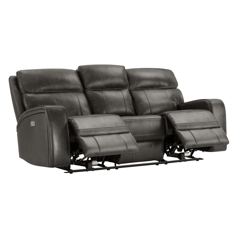 85.4'' Genuine Leather Zero Gravity Power Recliner Sofa with USB Port, Impression Dark Gray