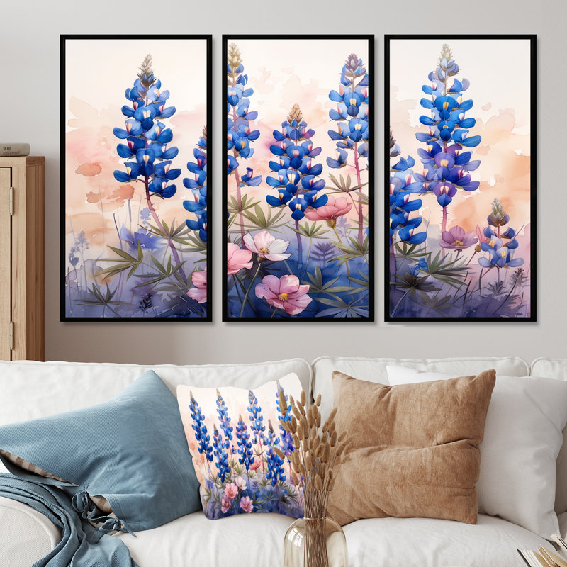 «Blue Bonn Wildflower Blue Bonnets Dreams III - Blue Bonnets», ensemble de reproduction d'art mural, Black Floater Framed