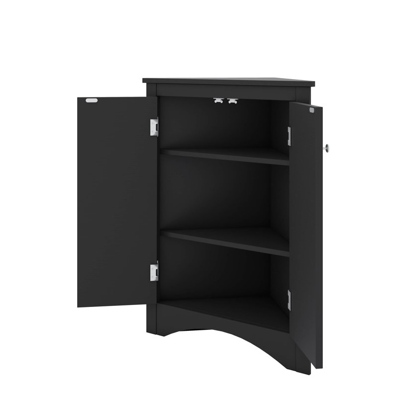 Armoire d'angle triangulaire avec tablettes réglables et portes chics, Noir