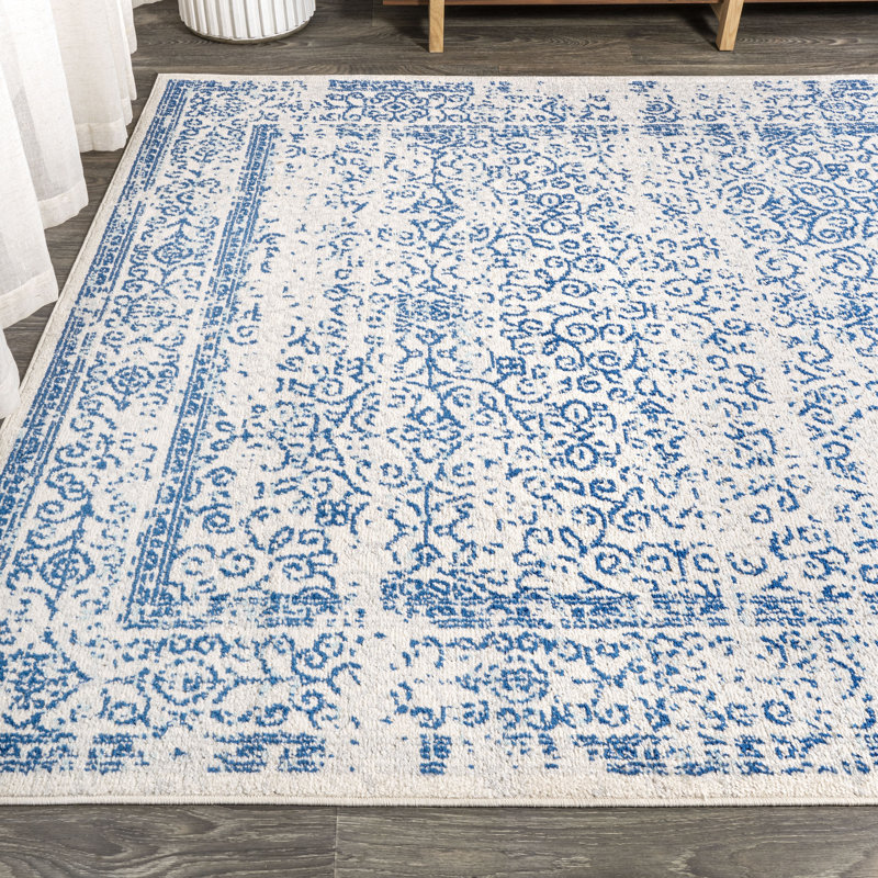 Misha Filigree Cream/Blue Rug, Rectangle 7'9" x 10'