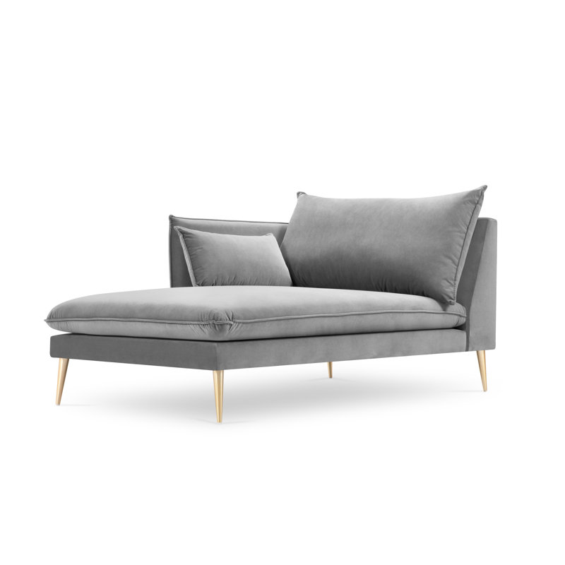 Adoraim Velvet Chaise Lounge, Gold, Left-Arm Chaise, Light Grey