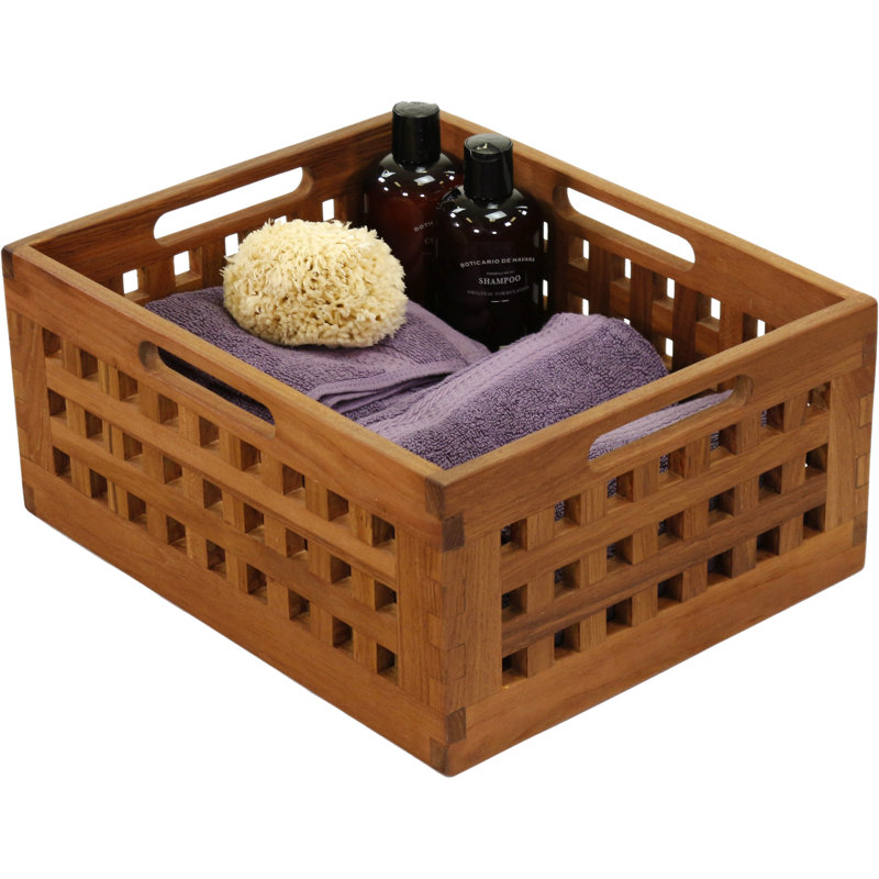 7" Grate™ Teak Storage Solid Wood Bin, Dark Brown, 7" H x 13" W x 16" D