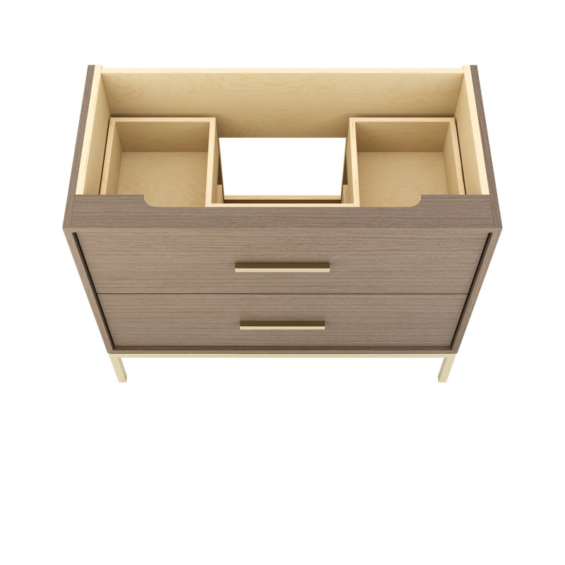 Rift White Oak Two-Drawer Single Bath Vanity, Natural Weathered, Satin Gold, 42"
