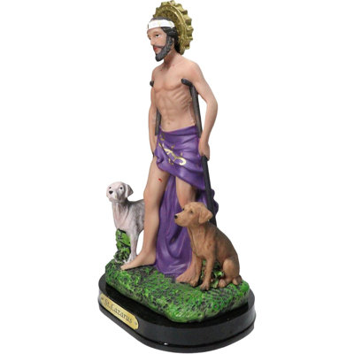 Catholic Saint Lazarus With Dogs And Sun Border Medal Figurine With Base 8"H