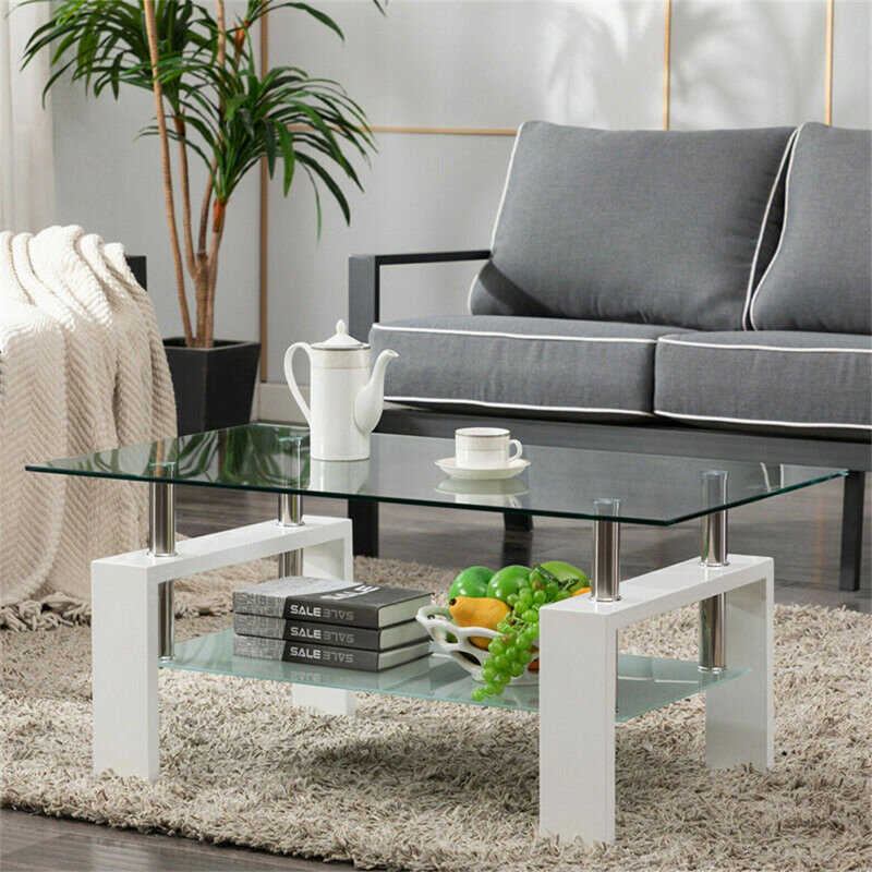 Rectangular Glass Coffee Table white, Clear, White