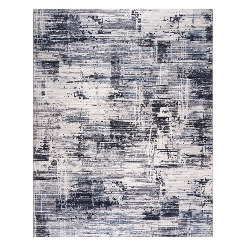Tapis d'intérieur lavable en machine HGTV Everyday Chic, imprimé flanelle de polyester doux avec envers antidérapant, Gris