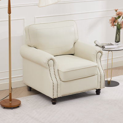 Upholstered Accent Chair Faux Leather Rolled Armchair