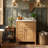 24" Modern Farmhouse Vanity Set, Solid Wood & MDF Cabinet With Gold Handles, Ceramic Top & 3-Drawer Storage-1176885492