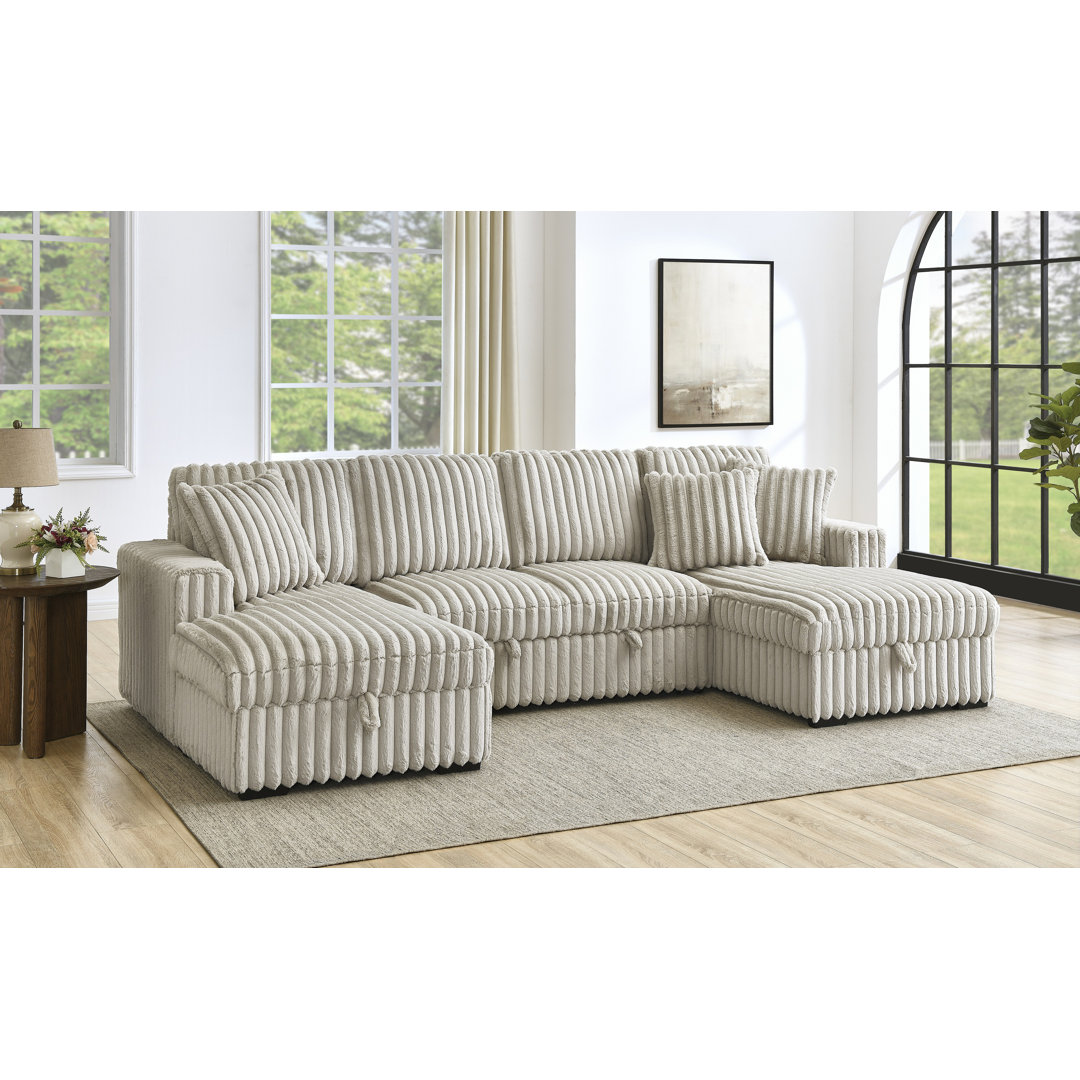 122" Corduroy Suqare Arm Sectional Sleeper Sofa U Shaped Sectional Sofa with Pull Out Sleeper Bed and Double Storage Chaise Hokku Designs Body 