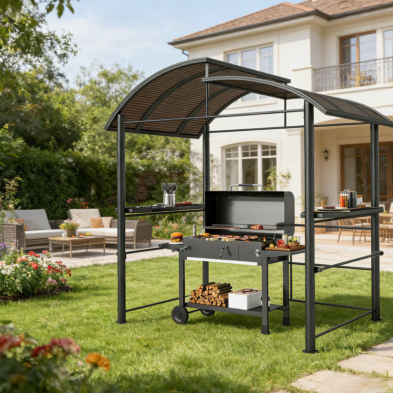 Auvent extérieur pour pergola avec protection UV, toit résistant à la pluie et tablettes latérales pour abri de cuisine pour barbecue
