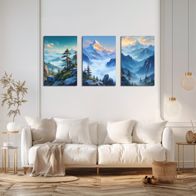 Tableau sur toile représentant un paysage de montagne (ensemble de 3)