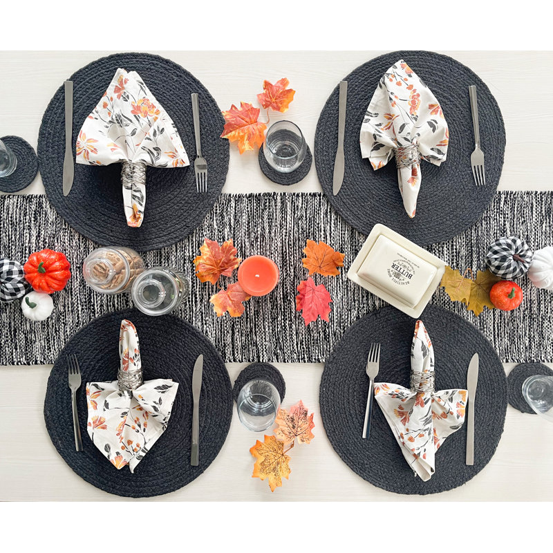 Cotton Round Placemat, Charcoal
