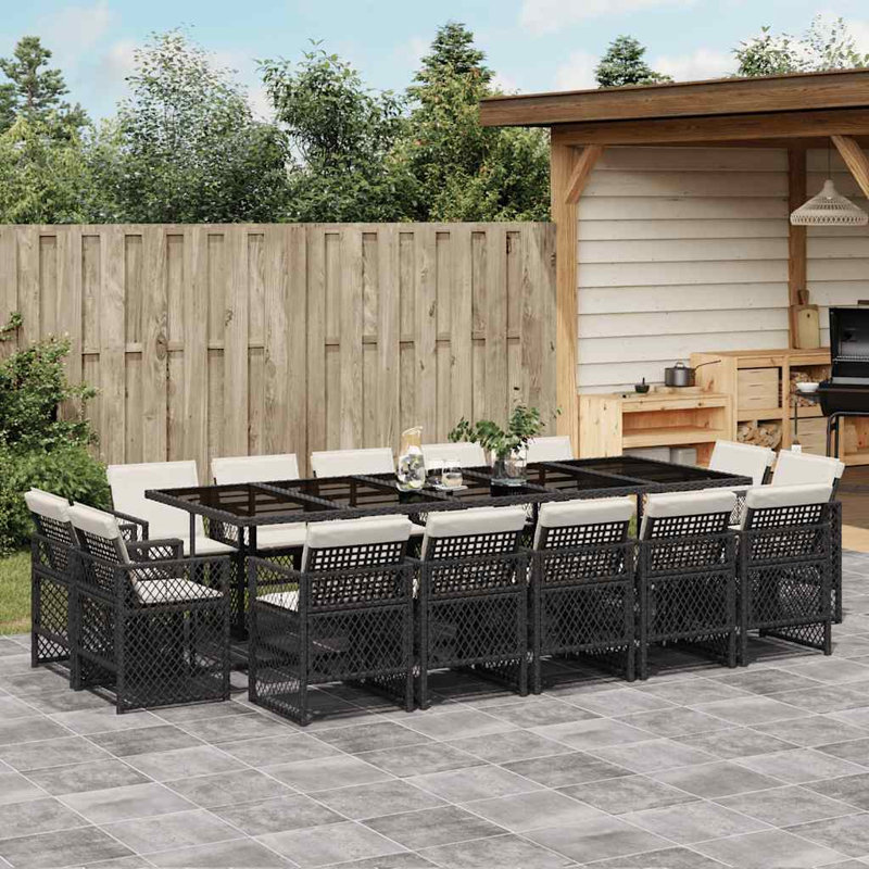 Patio Dining Set with, 15 Pieces: Table, 14 Chairs, Cream White, Black