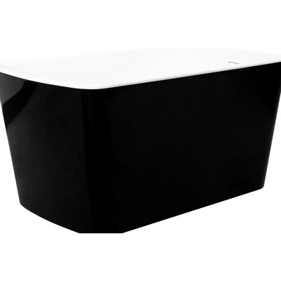 49'' Acrylic Freestanding Soaking Bathtub, Square Japanese Tub With Overflow And Drain, Glossy Black 49" Tub, Square-Shaped Bath Drain Overflow,