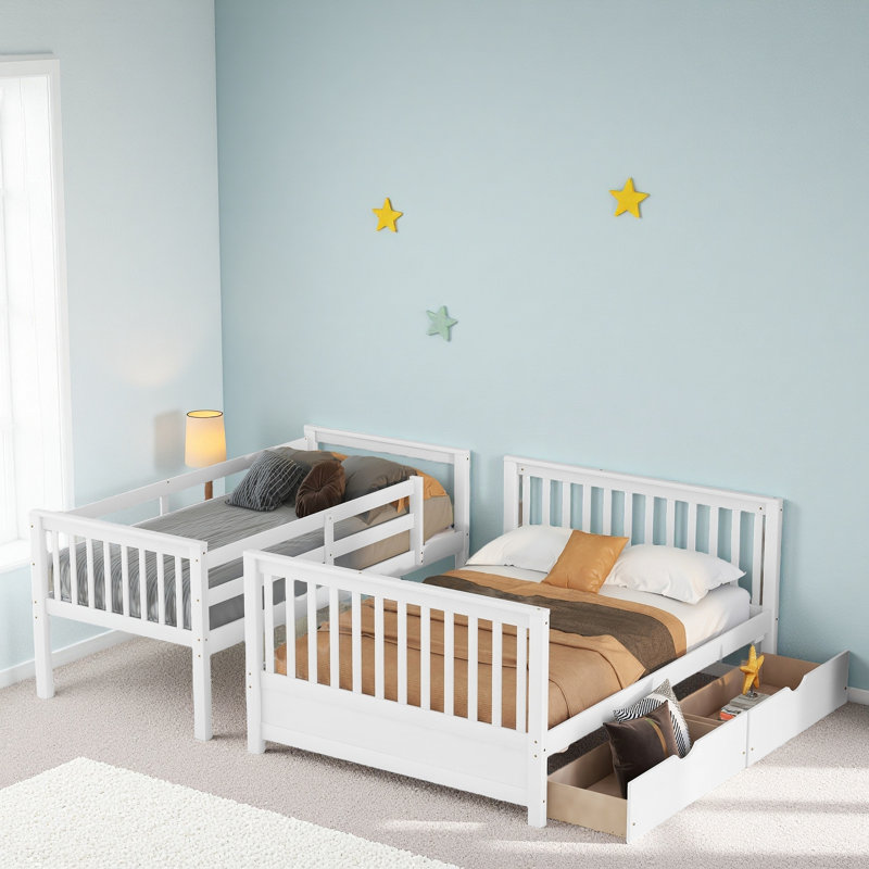 Evalee Kids Twin Over Full Bunk Bed with Drawers, White