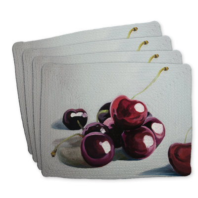 Ensemble de 4 napperons en polyester tressé cerises foncées brillantes