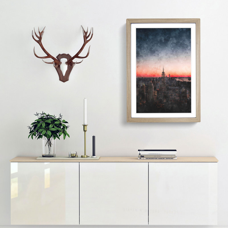 The Empire Stae in New York 1 Piece Single Picture Frame Painting on MDF, 87cm H x 62cm W x 2cm D, Oak Framed