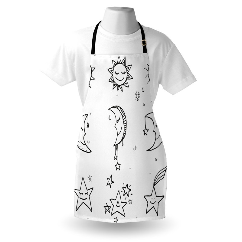 Tablier East Urban Home noir et blanc unisexe, image croisée soleil, taille adulte, noir et blanc