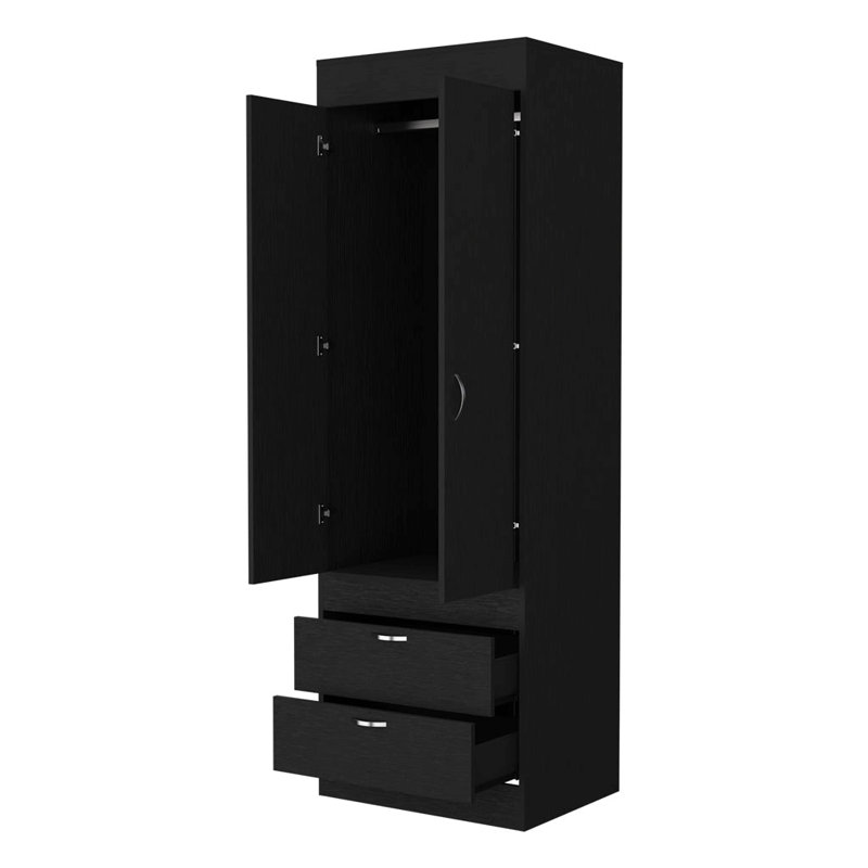 Armoire Alabama, une grande armoire, deux tiroirs, Noir