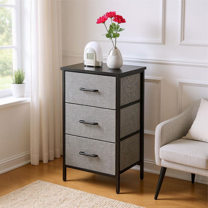 40cm W Metal Bedside Table, Black/Grey