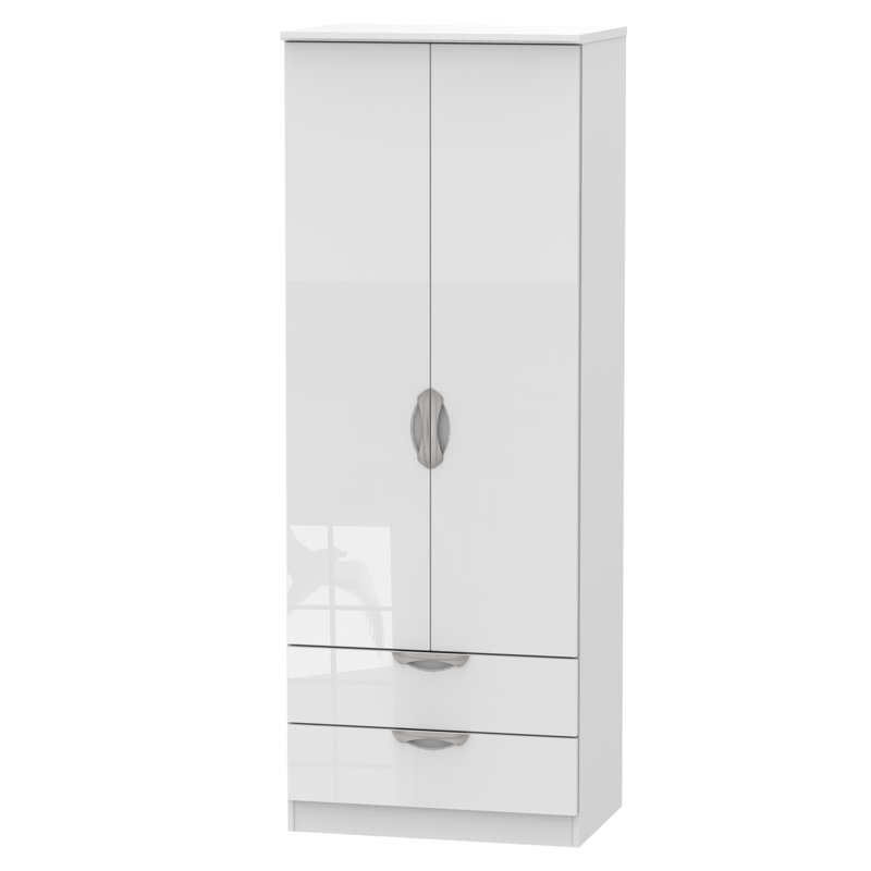 Ratley 2 Door Manufactured Wood Wardrobe, White Gloss, H183 x W74 x D53cm
