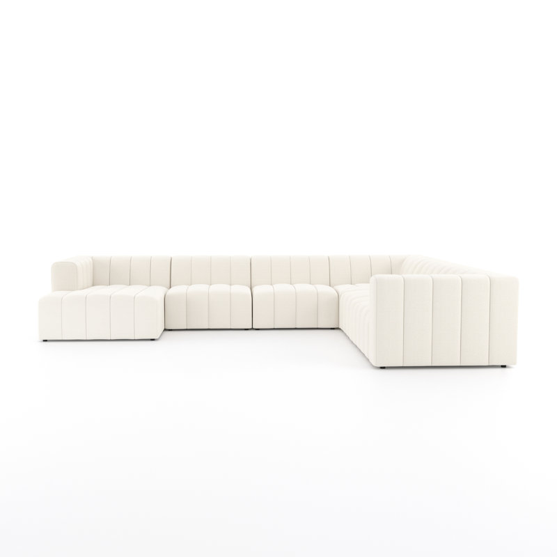 Langham Channeled 6 - Piece Sectional, Left Hand Facing, Fayette Cloud Polyester Blend, 28" H x 157" W x 129" D