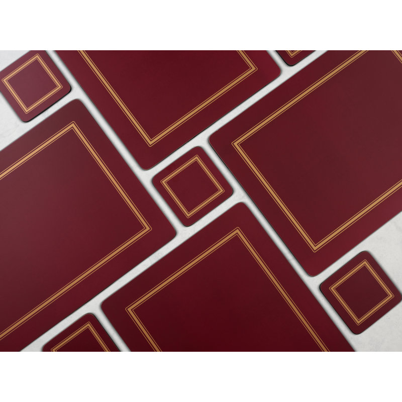 Classic Burgundy Hardboard Placemats with Gold Trim, Set of 4