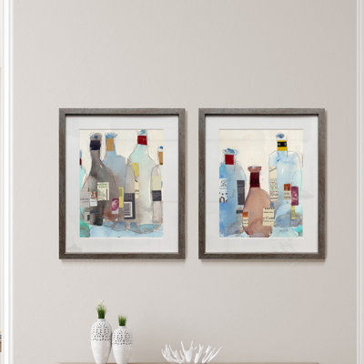 The Wine Bottles III - mat et encadré sous verre acrylique, ensemble de 2, grand art mural de salon