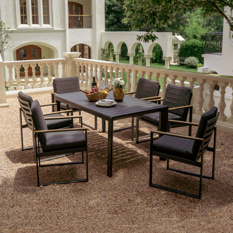 Rectangular 6 - Person 60.8" L Outdoor Dining Set with Cushions, Gray