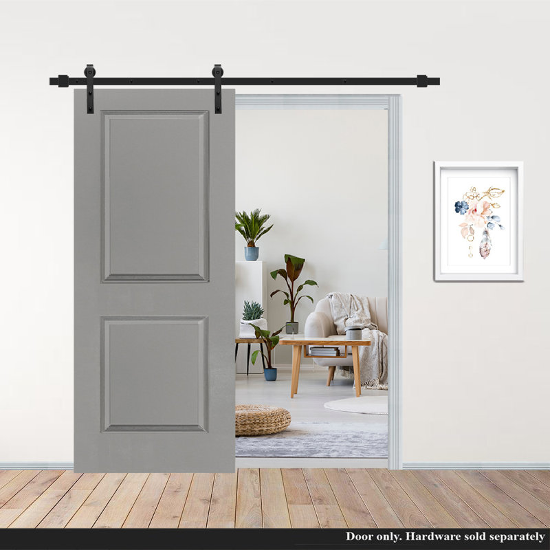 36 In. X 80 In. Light Grey Painted Finished Composite MDF 2 Panel Interior Barn Door Without Hardware Kit, 30" x 84"