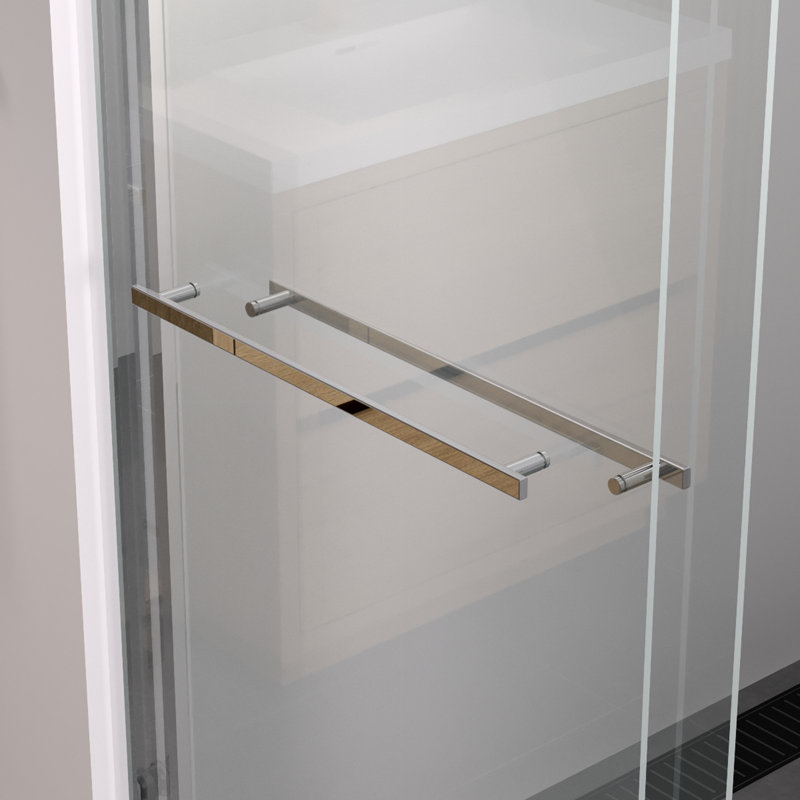 Porte de salle de bain coulissante double 60 po de large avec quincaillerie et verre trempé de 1/4 po de 6 mm, conception américaine, quincaillerie de baignoire facile à installer, guide d'installation étape par étape pour