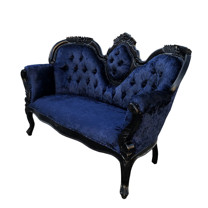 Causeuse en velours à accoudoirs arrondis Dorolisa, Noir, Bleu