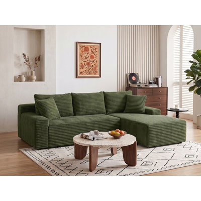 L-Shaped Corduroy Modular Sectional Couch, Cloud Compression Sofa with Wide Armrest