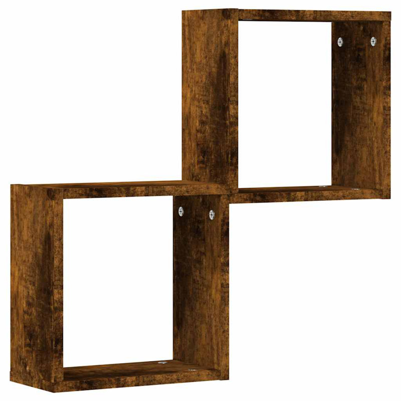 Wall Cube Shelves 2 Pcs, 30cm H x 30cm W x 15cm D, Smoked Oak
