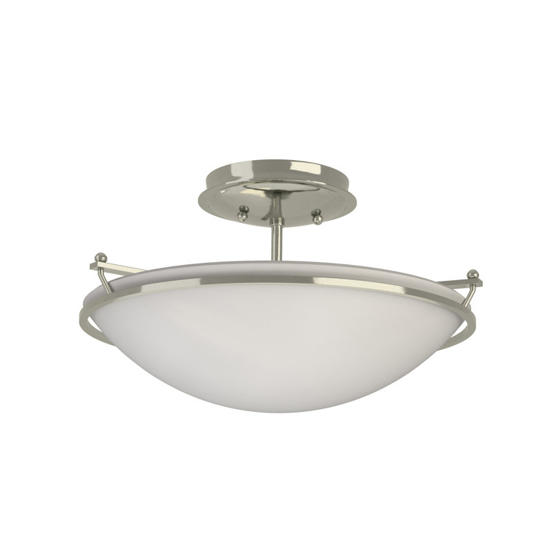 Simple Lines Bowl Semi Flush Mount, Sterling, Opal, 7.1" H x 14.5" W x 14.5" D