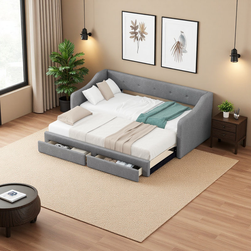 Twin XL Upholstered Daybed With Two Drawers