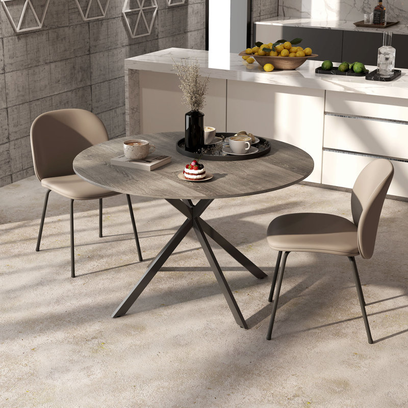 Round Dining Table for 4 Kitchen Table with Steel Legs Grey and Black