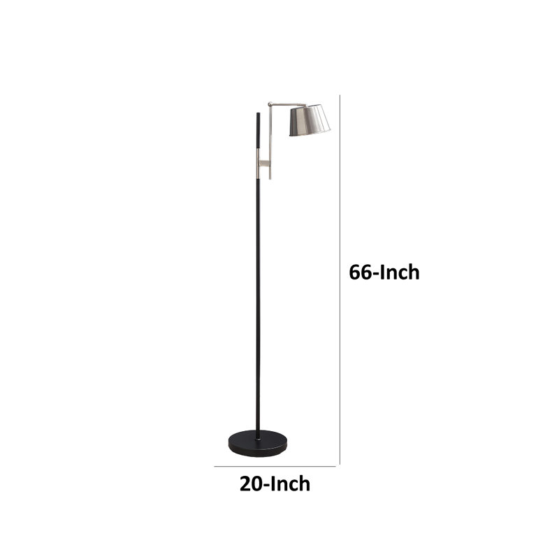 Lampe sur pied Qienn, abat-jour en nickel, interrupteur au pied, structure en métal noir