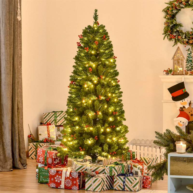 Lighted Artificial Christmas Tree, 4.92ft H x 1.74ft W
