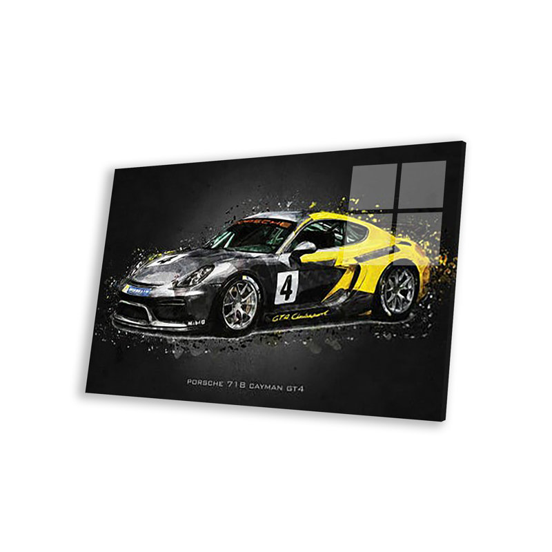 Impression sur verre acrylique de type 718 Cayman GT4, H 16 po x l 24 po x P 0,25 po