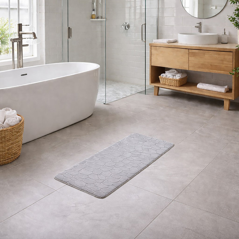 Tapis de couloir Pebble - Mousse à mémoire de forme - L 48 po x l 18 po pour la cuisine, la salle de bain et plus, Gris clair