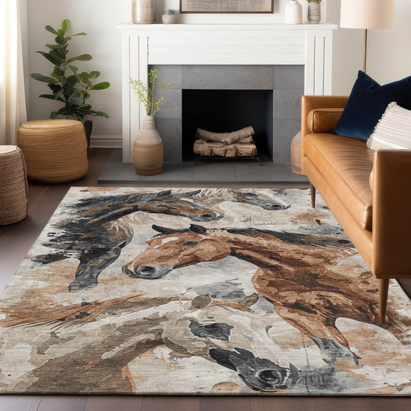 Cinead ACN1720 Machine Washable Indoor/Outdoor Beige Area Rug, Rectangle 9 pi x 12 pi