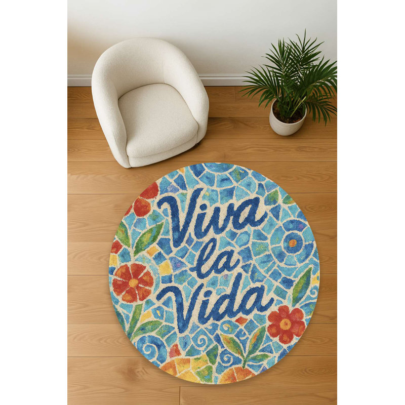 "Viva La Vida" Mosaic Round Cotton Area Rug, Round 4'11"