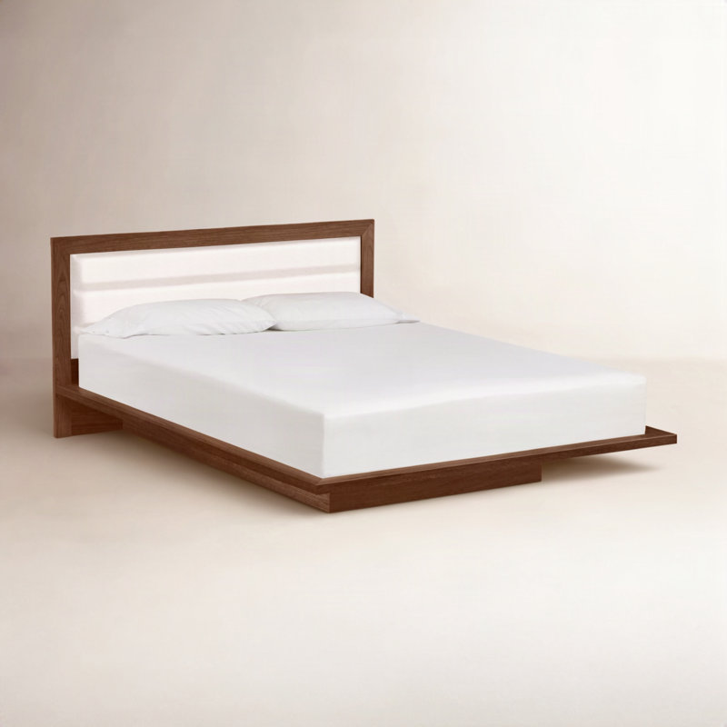 Moduluxe Bed with 35" Upholstered Headboard, King, White, Saddle Cherry