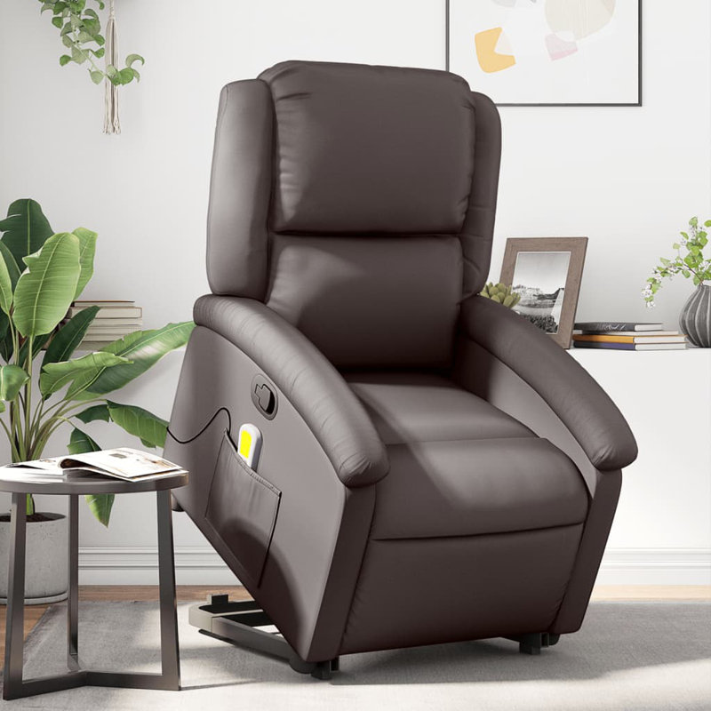 Recliner Chair, Adjustable Backrest/ Footrest, Real Leather, Gray Genuine Leather, Manual