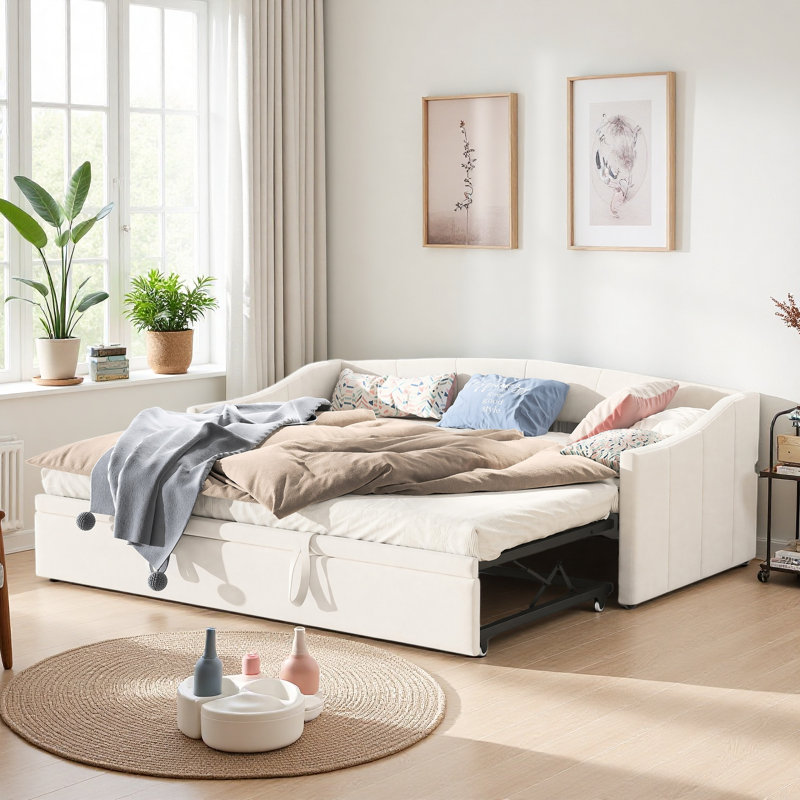 Upholstered Convertible Daybed, Beige